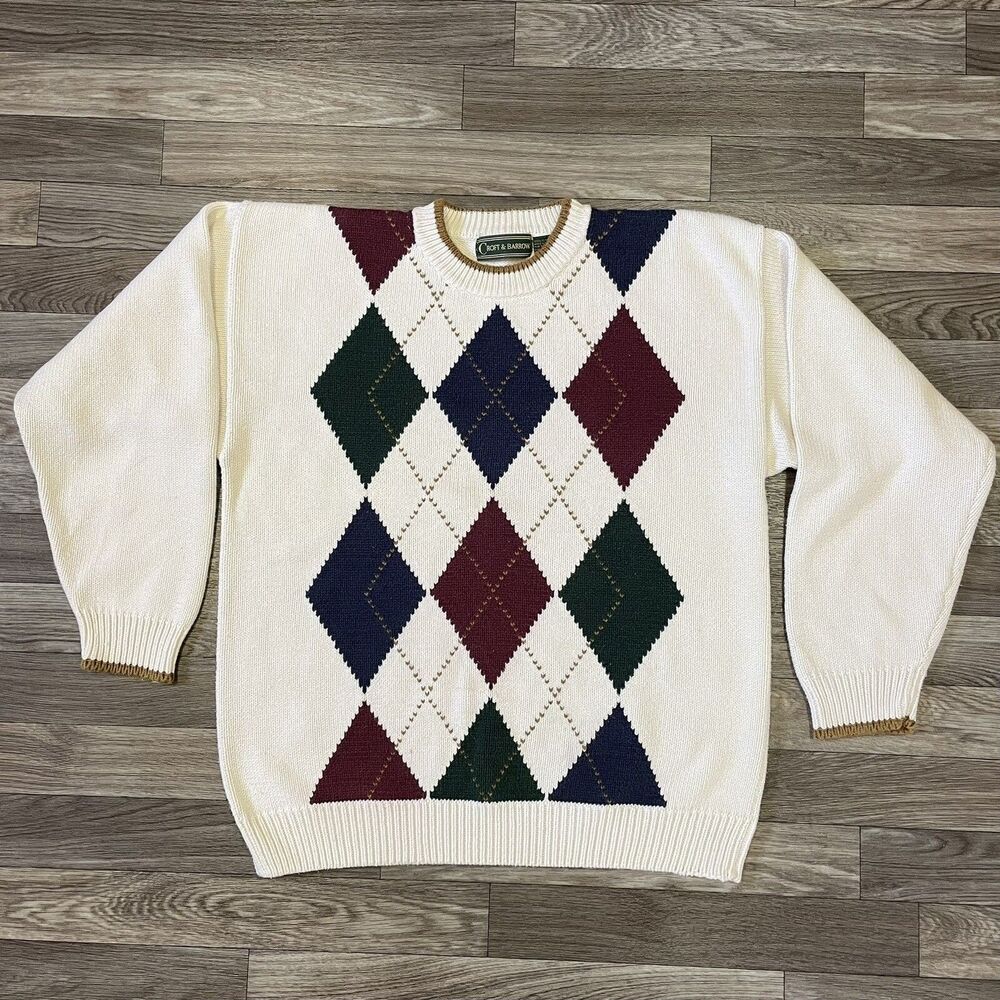 Vintage Croft & Barrow Chunky Knit Sweater Men’s Large Argyle Hipster 90s